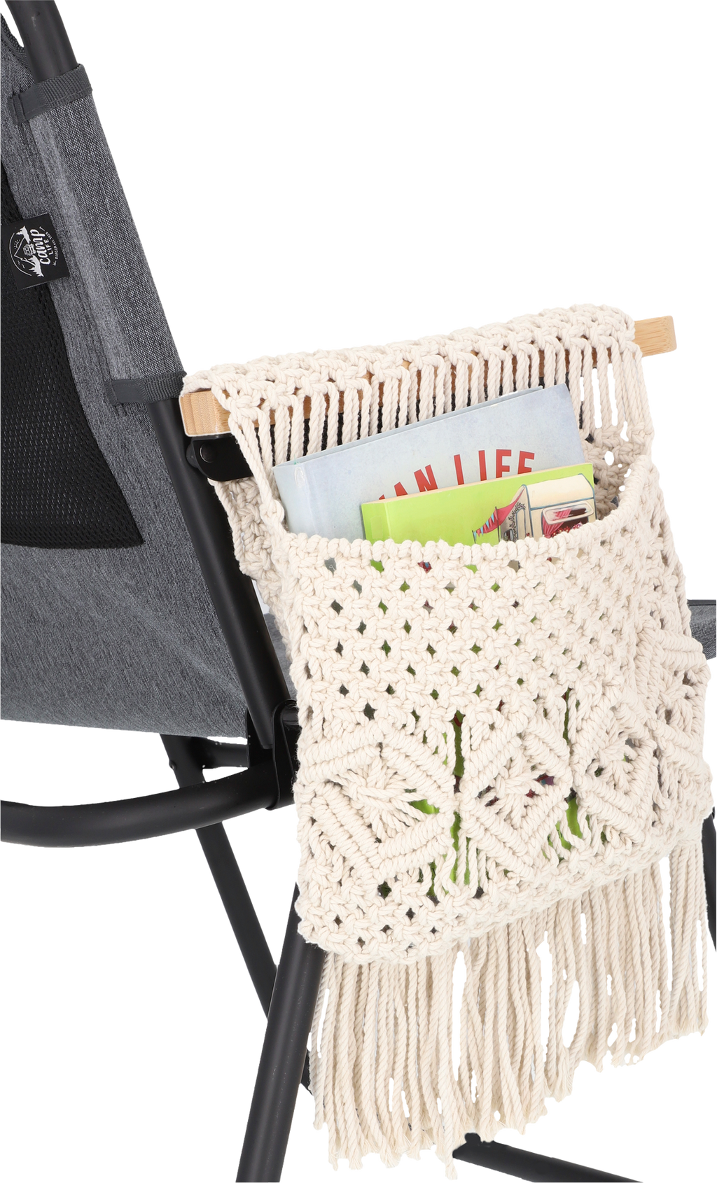 Makramé-organiser for armlener i bomull Camplife forfra