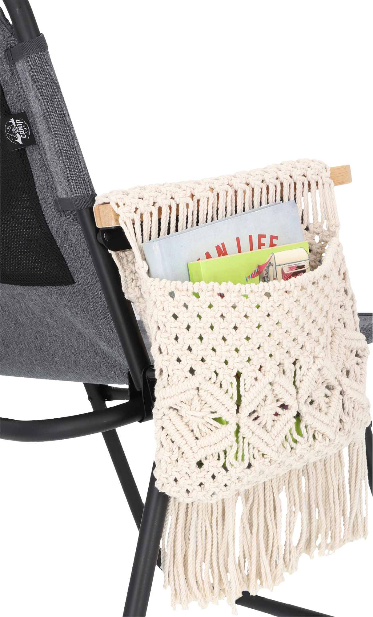 Makramé-organiser for armlener i bomull Camplife forfra