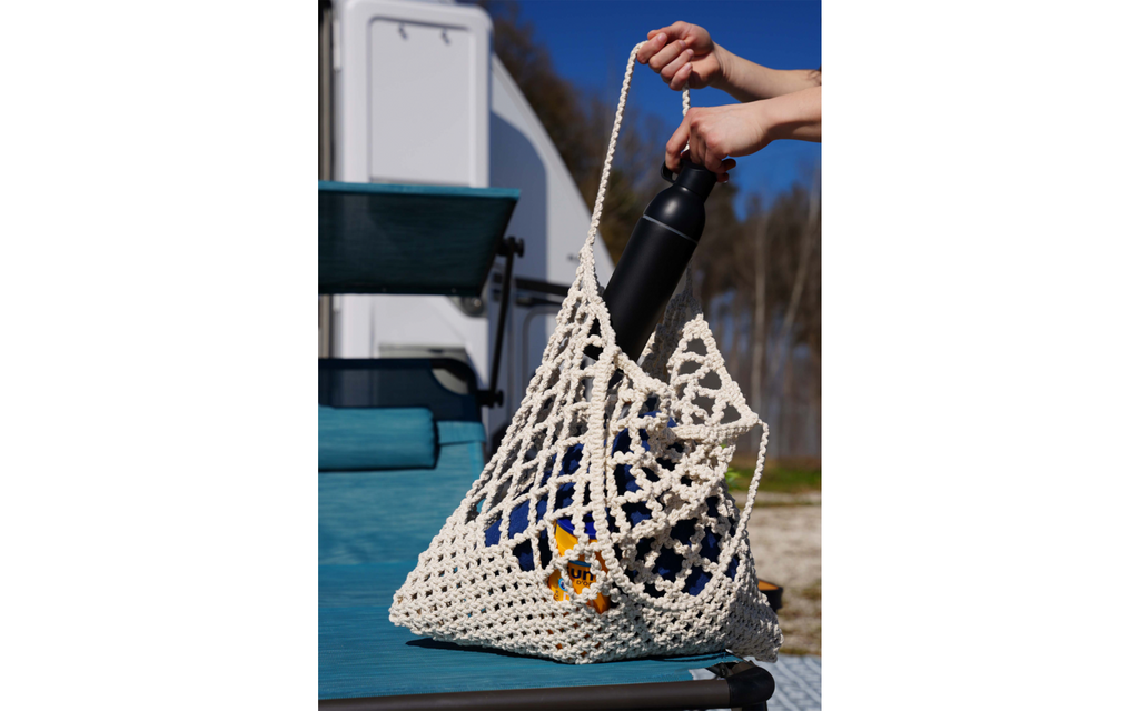 Makramé strandveske 60 x 40 cm 100 % bomull bakside