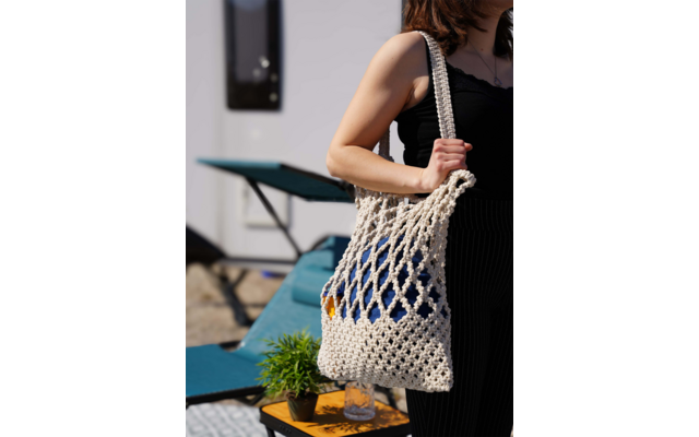 Makramé strandveske 60 x 40 cm 100 % bomull detalj av materiale
