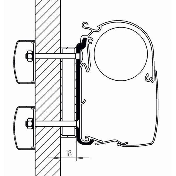 Markiseadapter for Dethleffs Globebus 3,0 m fra Thule montert på campingvogn