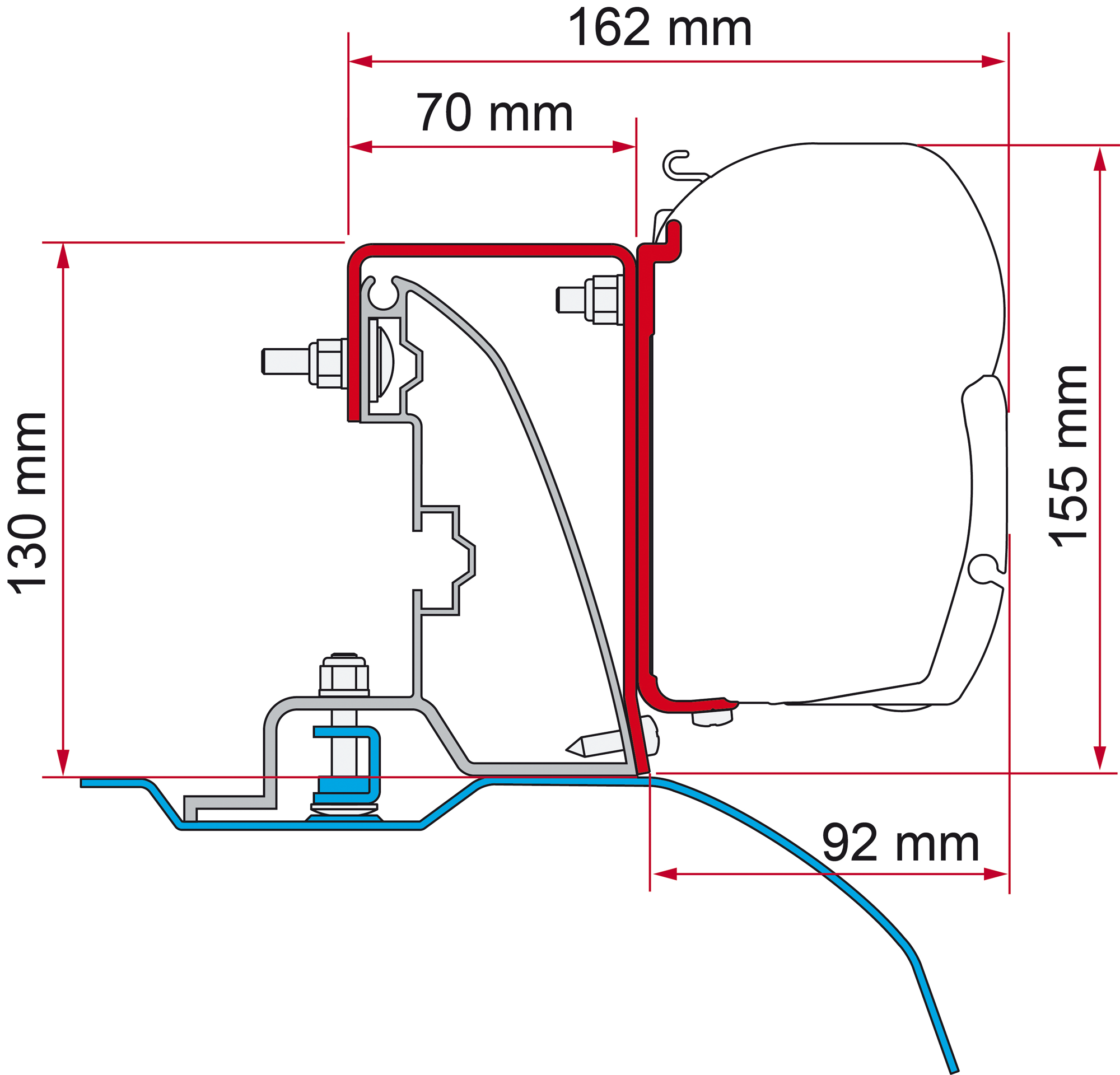 Markiseadapter Kit Ducato H2 Roof Rail Alu-line for F45 - Fiamma forfra