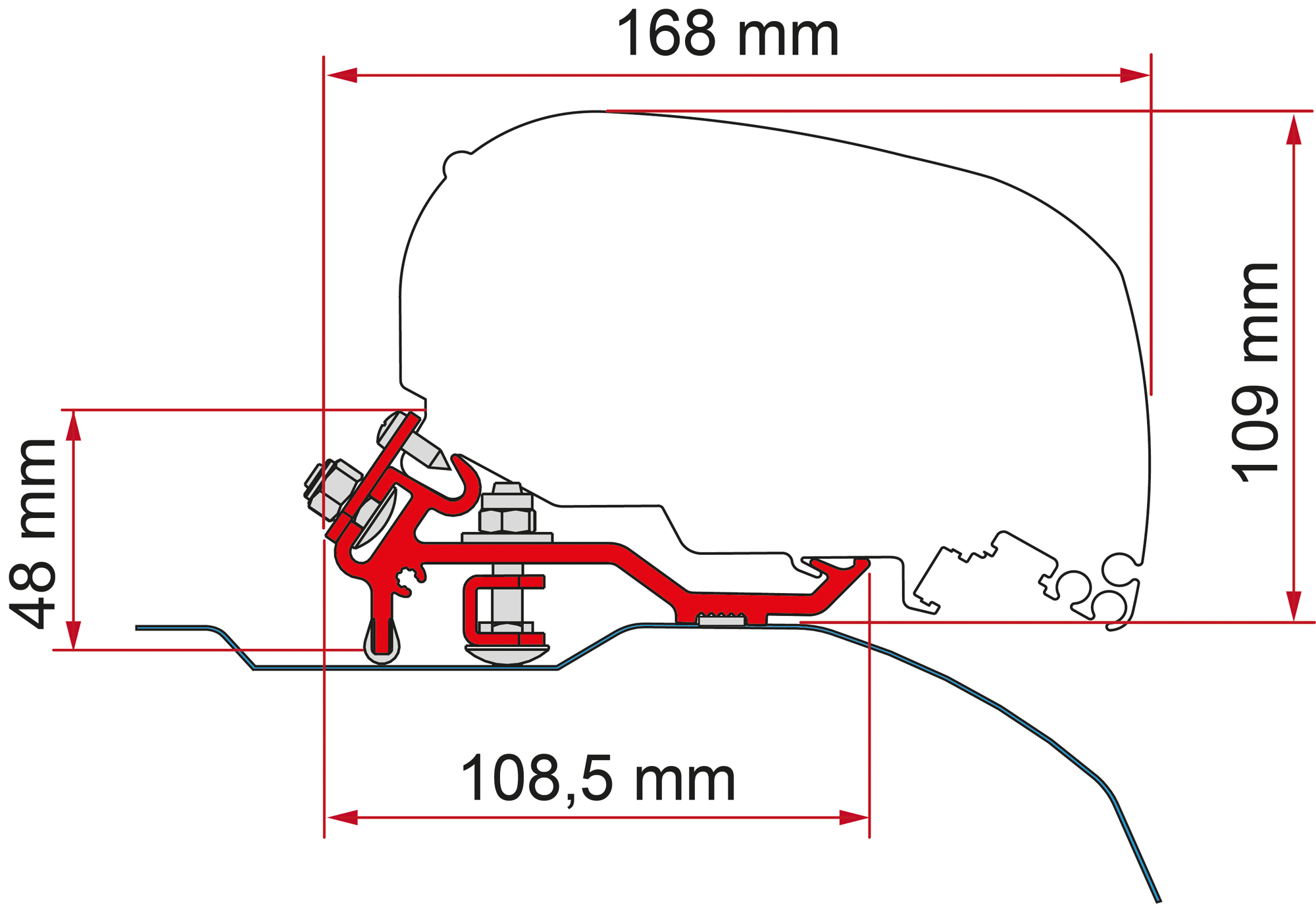 Markiseadapter Ducato/Jumper/Boxer Low Profile fra 2006 F80s - Fiamma montert på kjøretøy
