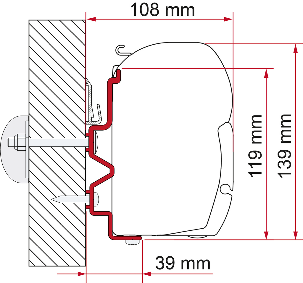 Markiseadapter F45 for Rapido Serie 9dF-9M-10 450 cm forfra