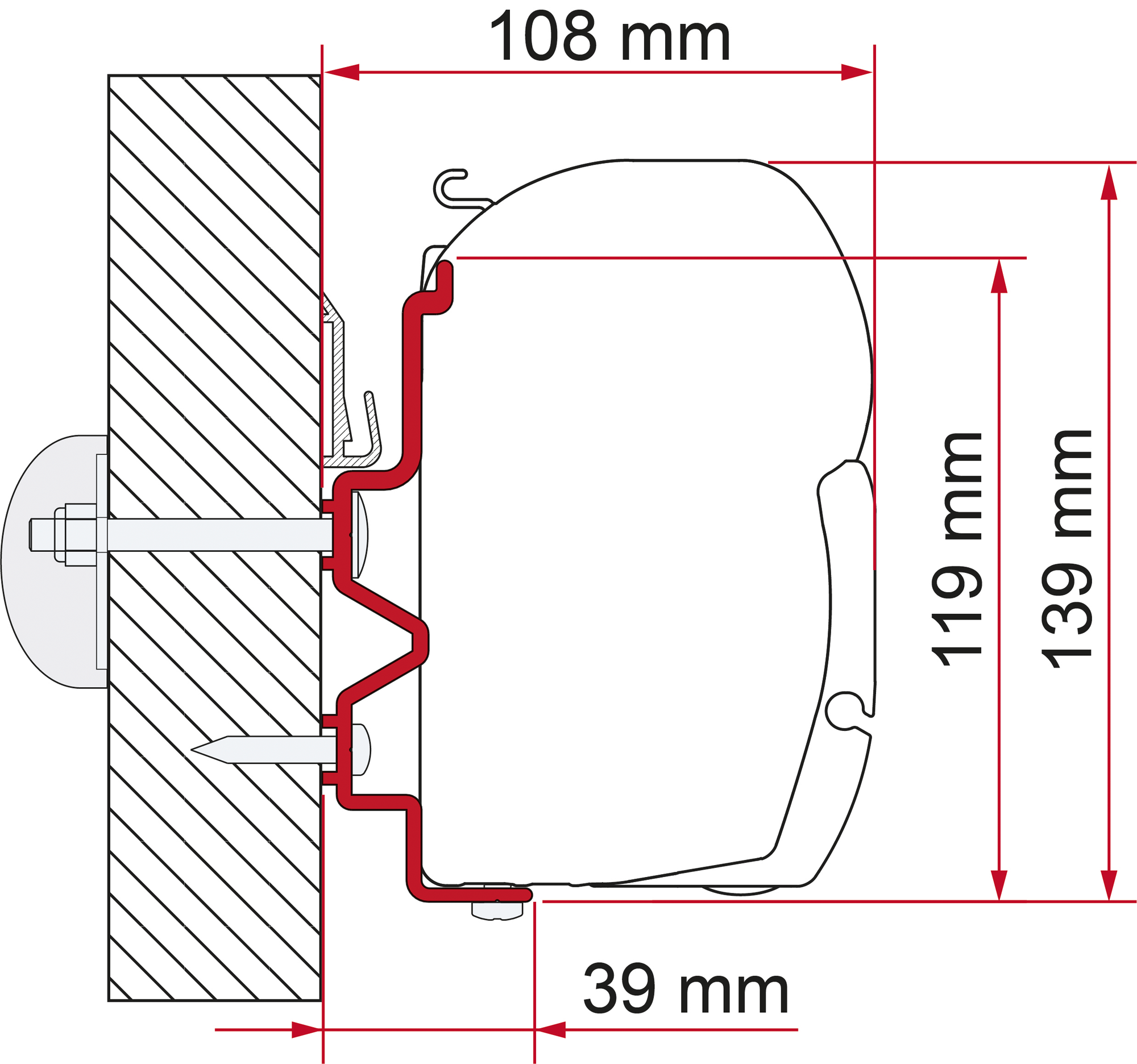 Markiseadapter F45 for Rapido Serie 9dF-9M-10 450 cm forfra