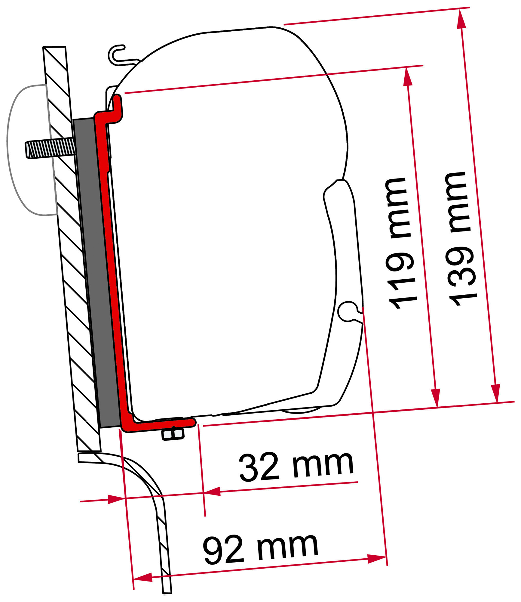 Markiseadapter F45 High Roof for Westfalia 12 cm montert på kjøretøy