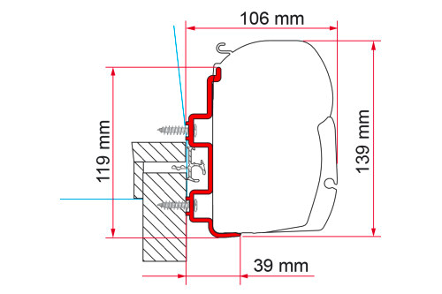 Markiseadapter for Hymer Exsis F45S 300 cm veggfeste - Fiamma montert på vegg