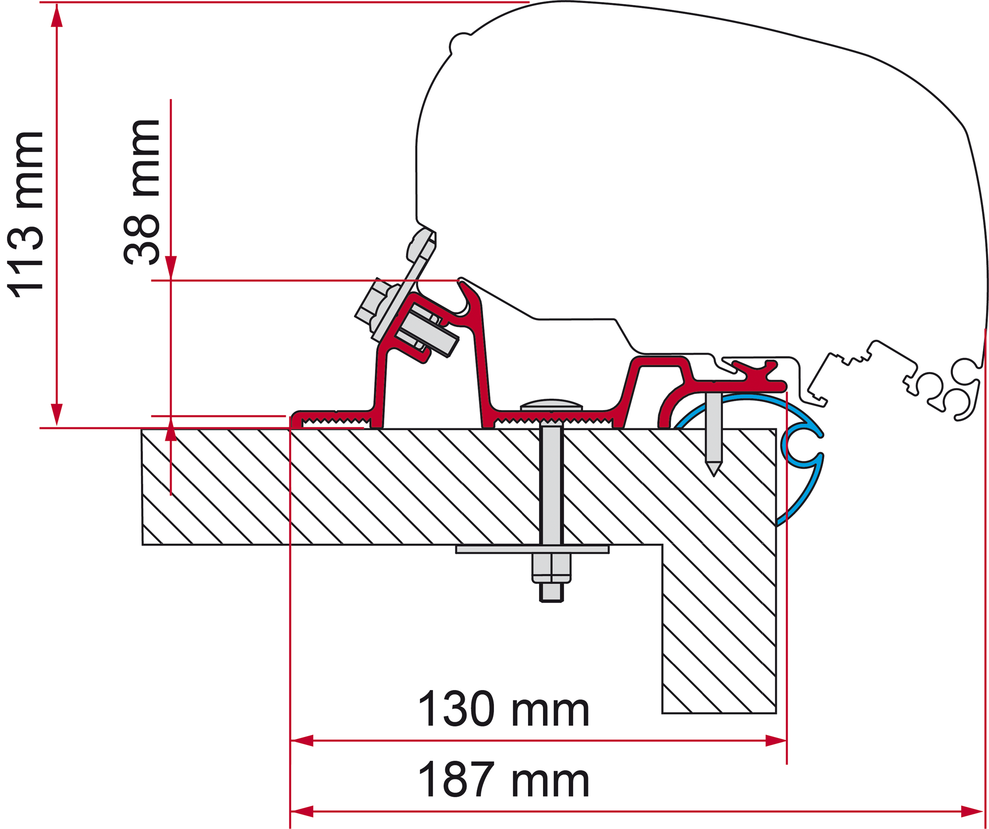 Markiseadapter takmontasje for campingvogn F65/F80 - Fiamma montert på taket