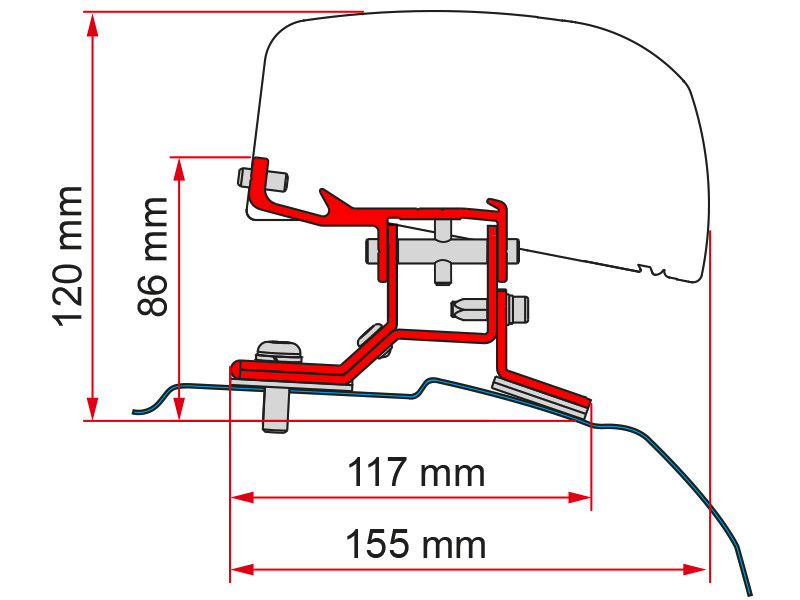 Markiseadapter Ford Custom L1 for F40van høyrestyrt - Fiamma montert på taket