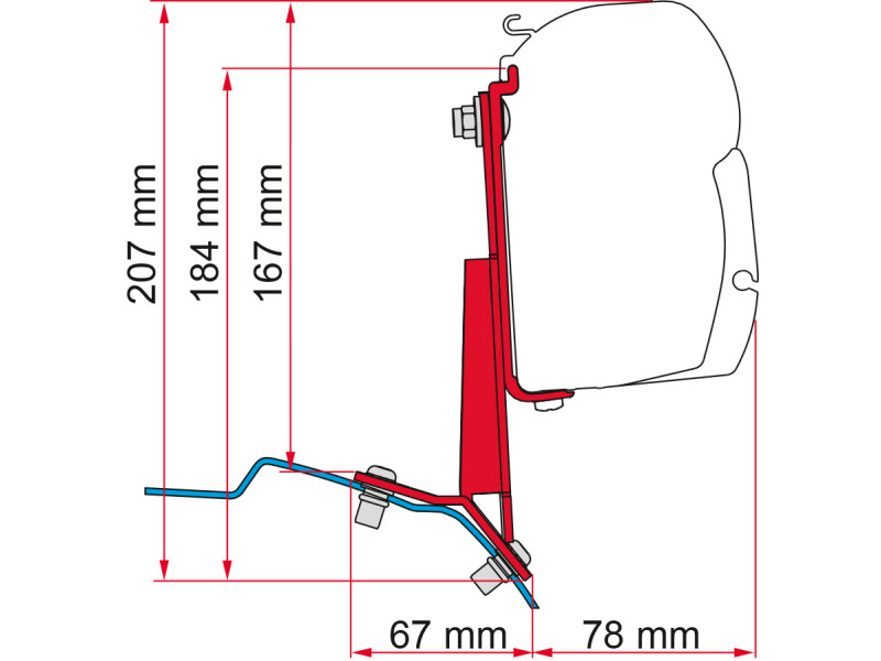 Markiseadapter Ford Custom venstrekjørt for F45s Deep Black fra Fiamma montert