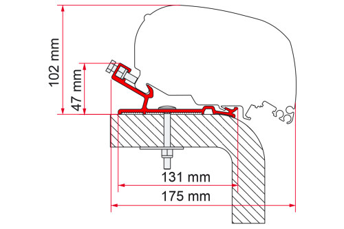 Markiseadapter Hymer for F80/F65 markise 290 cm montert på campingvogn