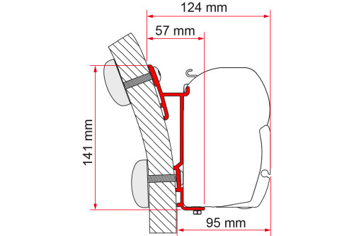 Markiseadapter Hymer S/E klasse for F45 veggmontasje 400 cm montert på bobil