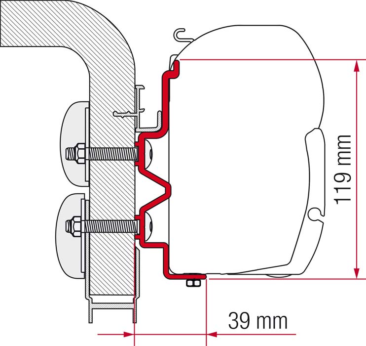 Markiseadapter for Hymercamp veggmontering 300 cm forfra