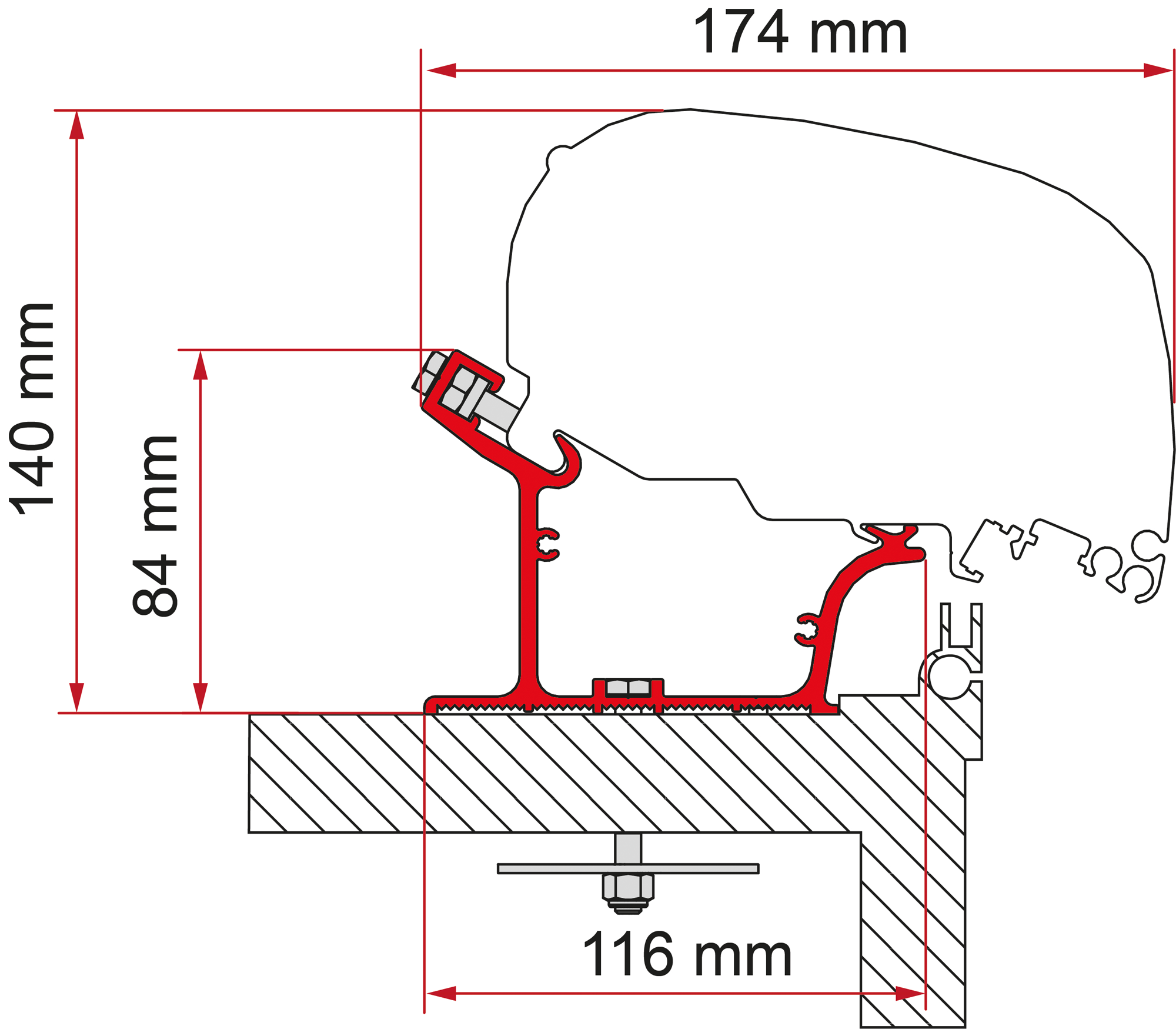 Markiseadapter kit Adria Caravan for F80 forfra