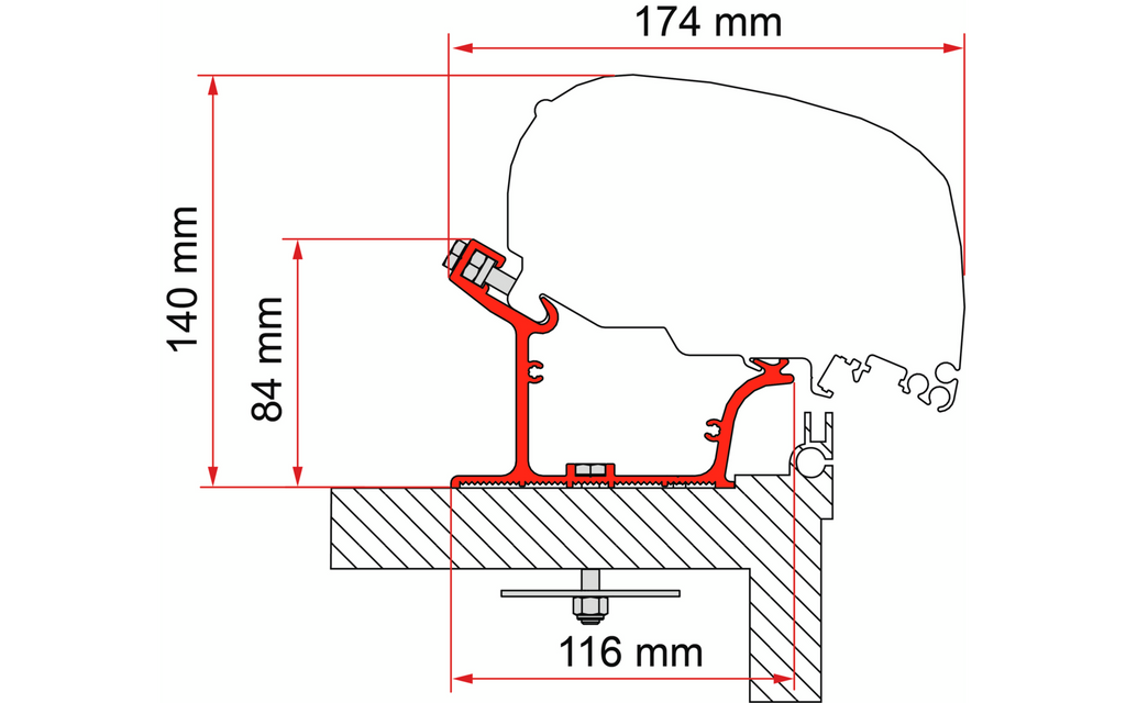 Detalj av markiseadapter kit Adria Caravan for F80