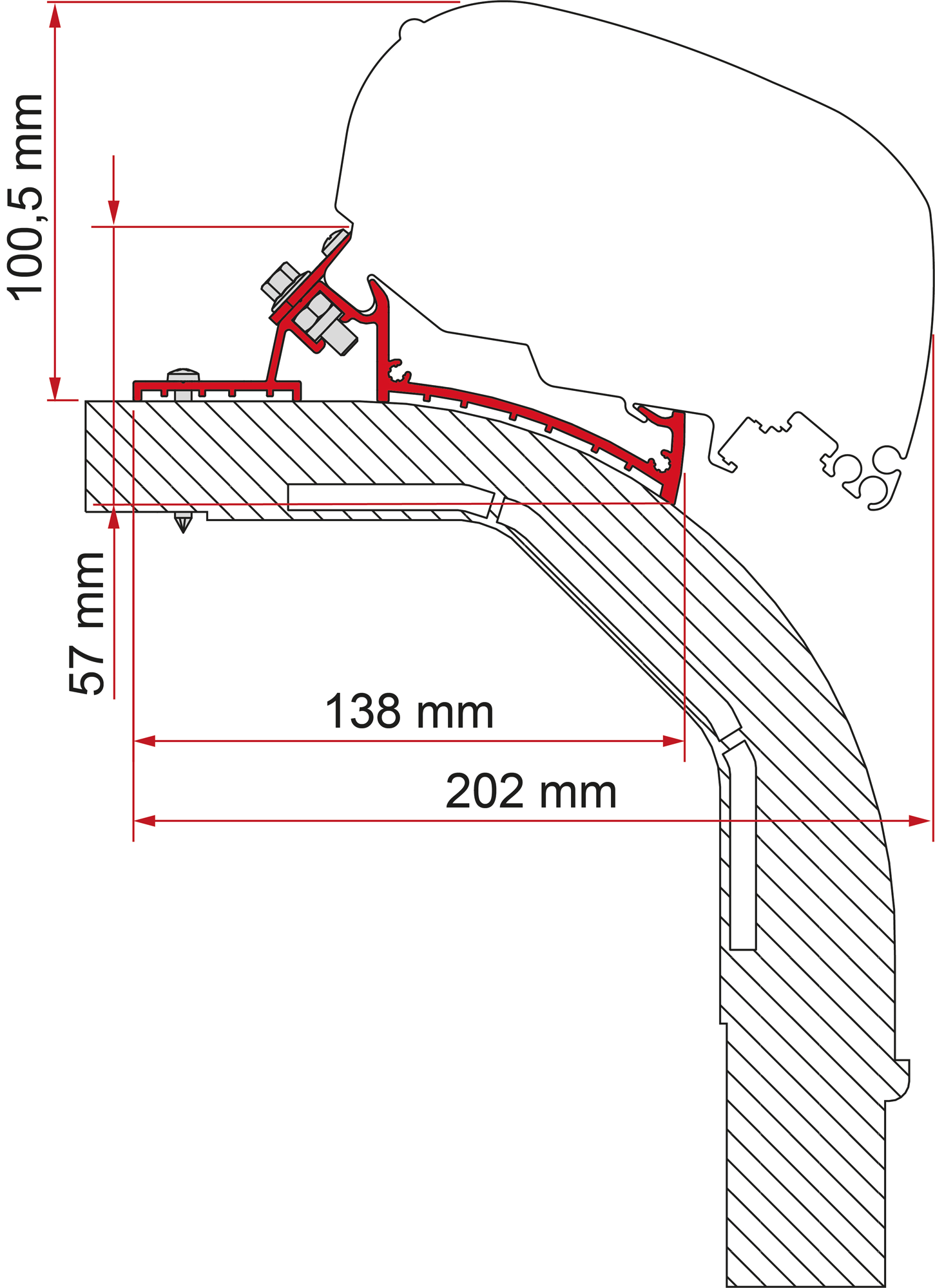 Markiseadapter Kit Arca Mobilvetta K-Yacht F80/F65 takmontering for Fiamma