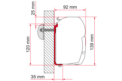 Markiseadapter Kit AS 110 for F45 veggmontering 12 cm fra Fiamma
