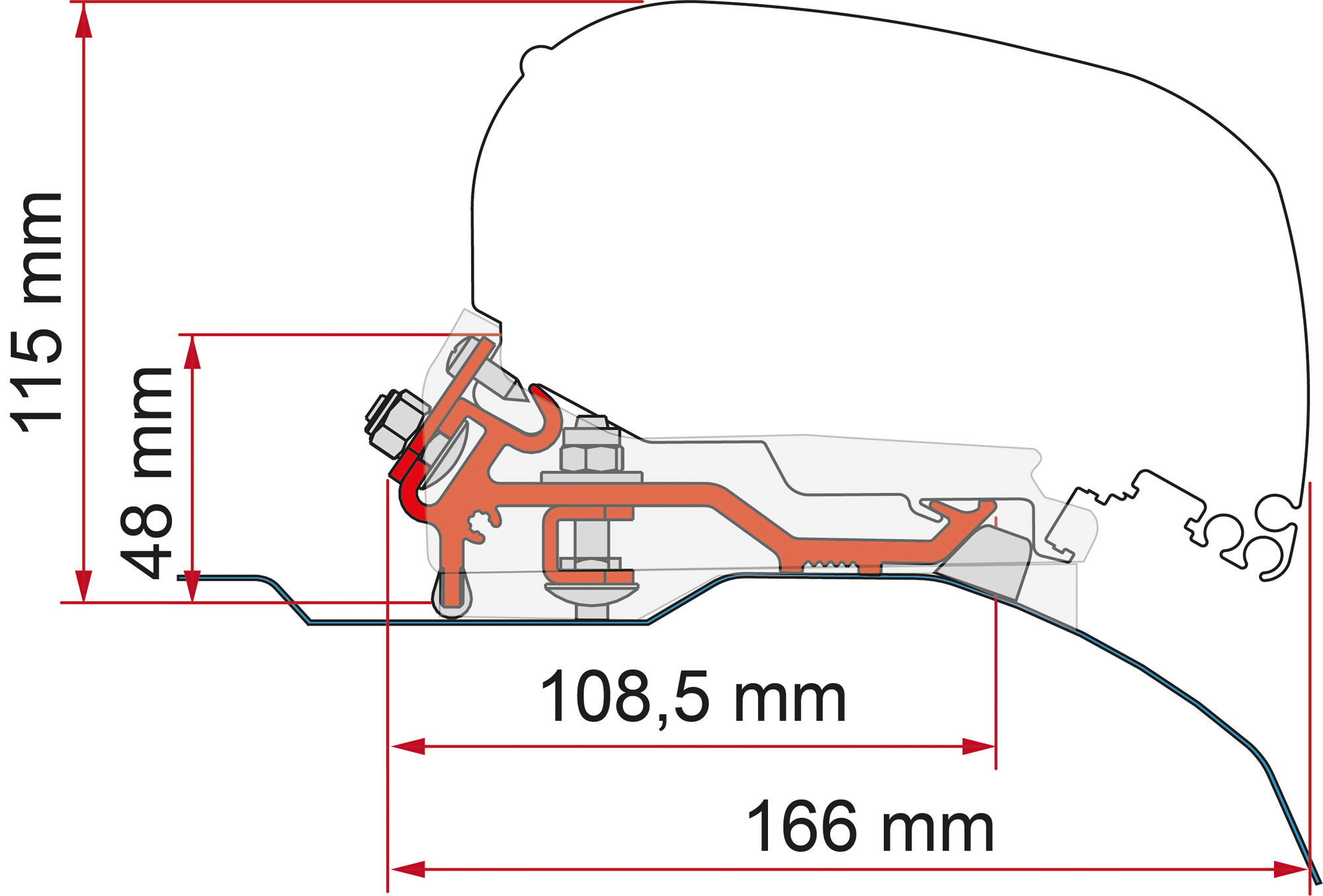 Markiseadapter Kit Ducato/Jumper/Boxer H2 for F80s - Fiamma front