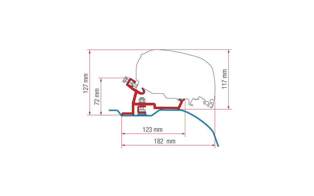 Markiseadapter-kit Ducato Jumper Boxer H2 L2 L3 F80 F65 svart montert