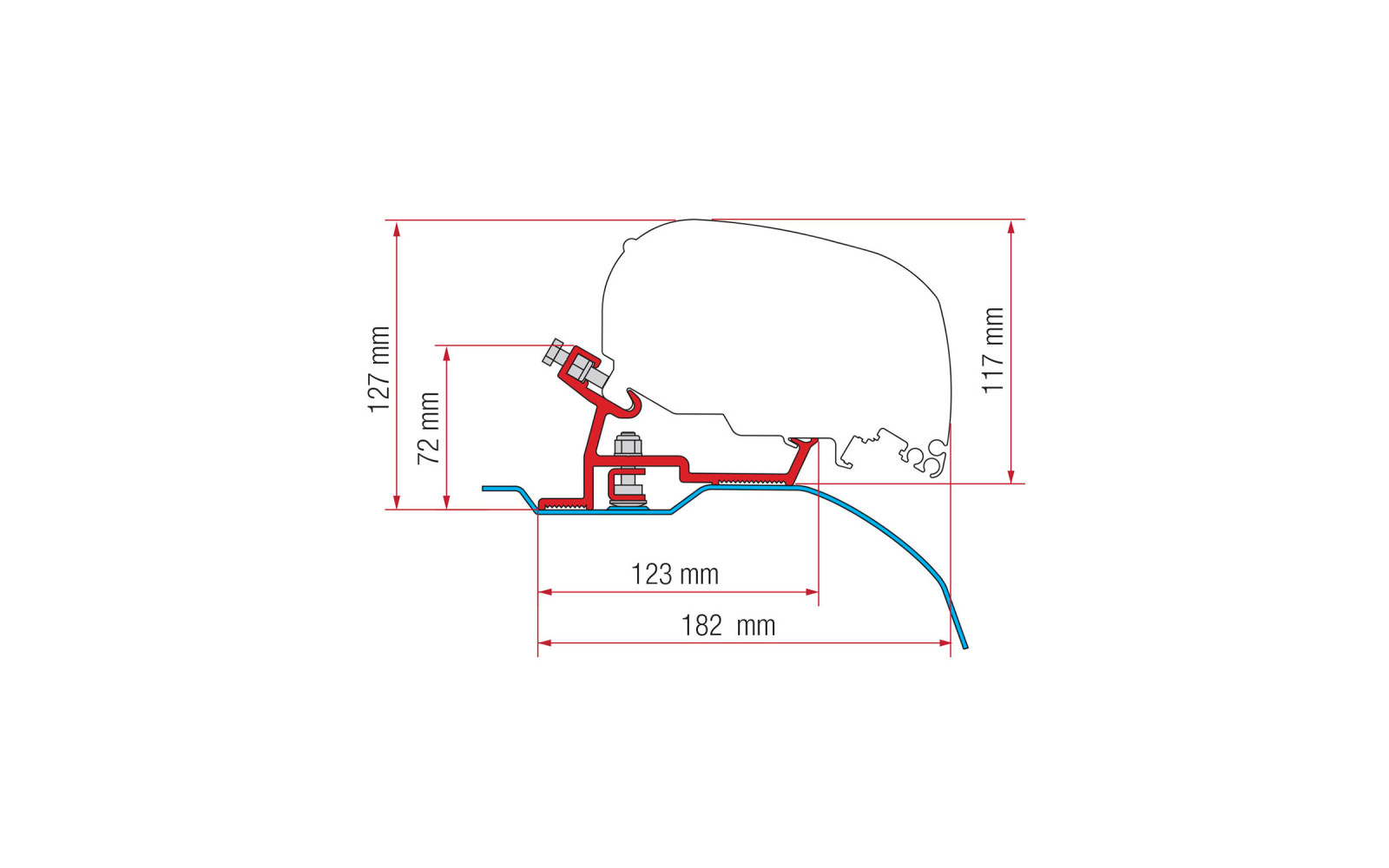 Markiseadapter-kit Ducato Jumper Boxer H2 L2 L3 F80 F65 svart montert