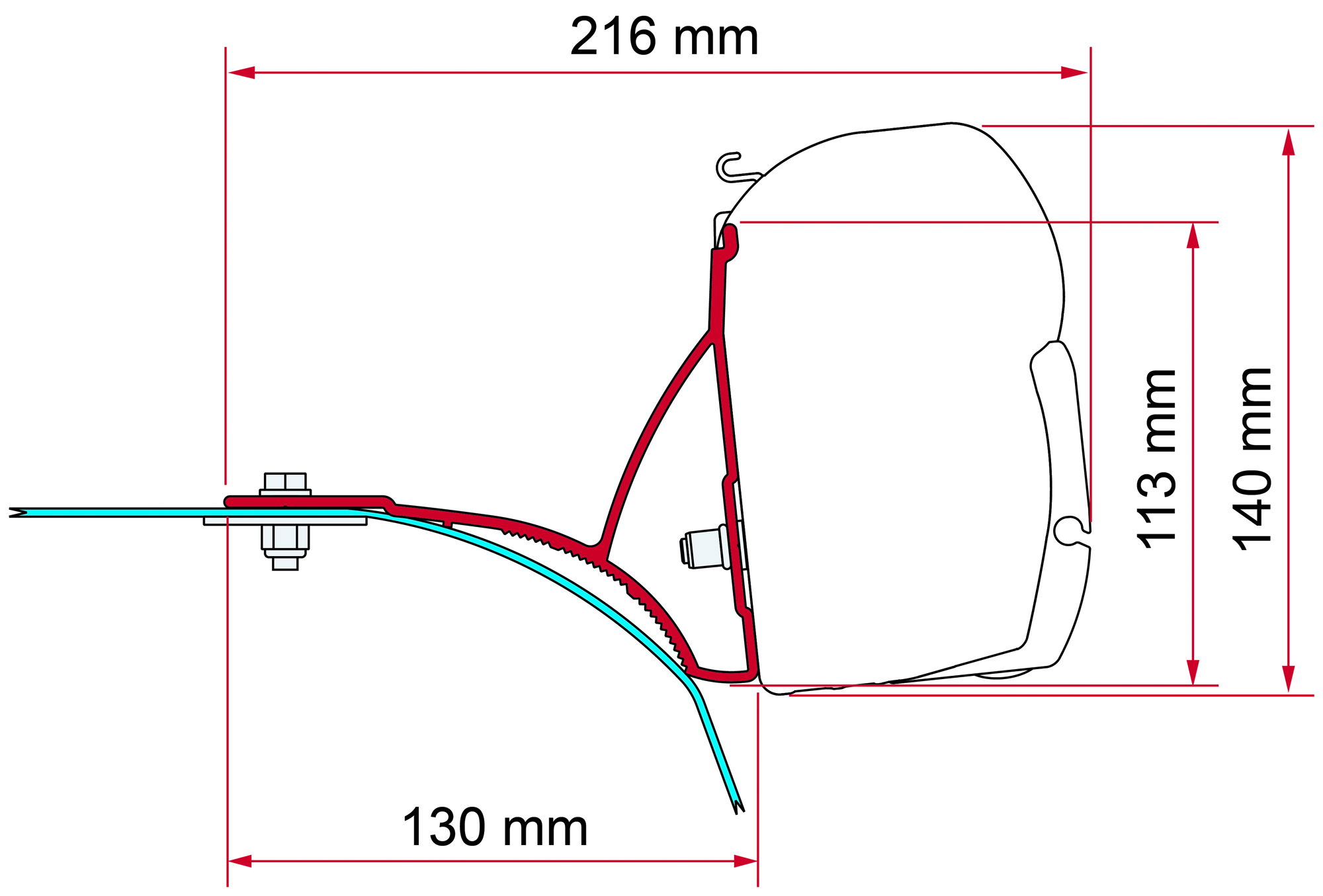 Markiseadapter Kit Ducato Roof Rack for H2 L2 L3 - Fiamma montert på takstativ