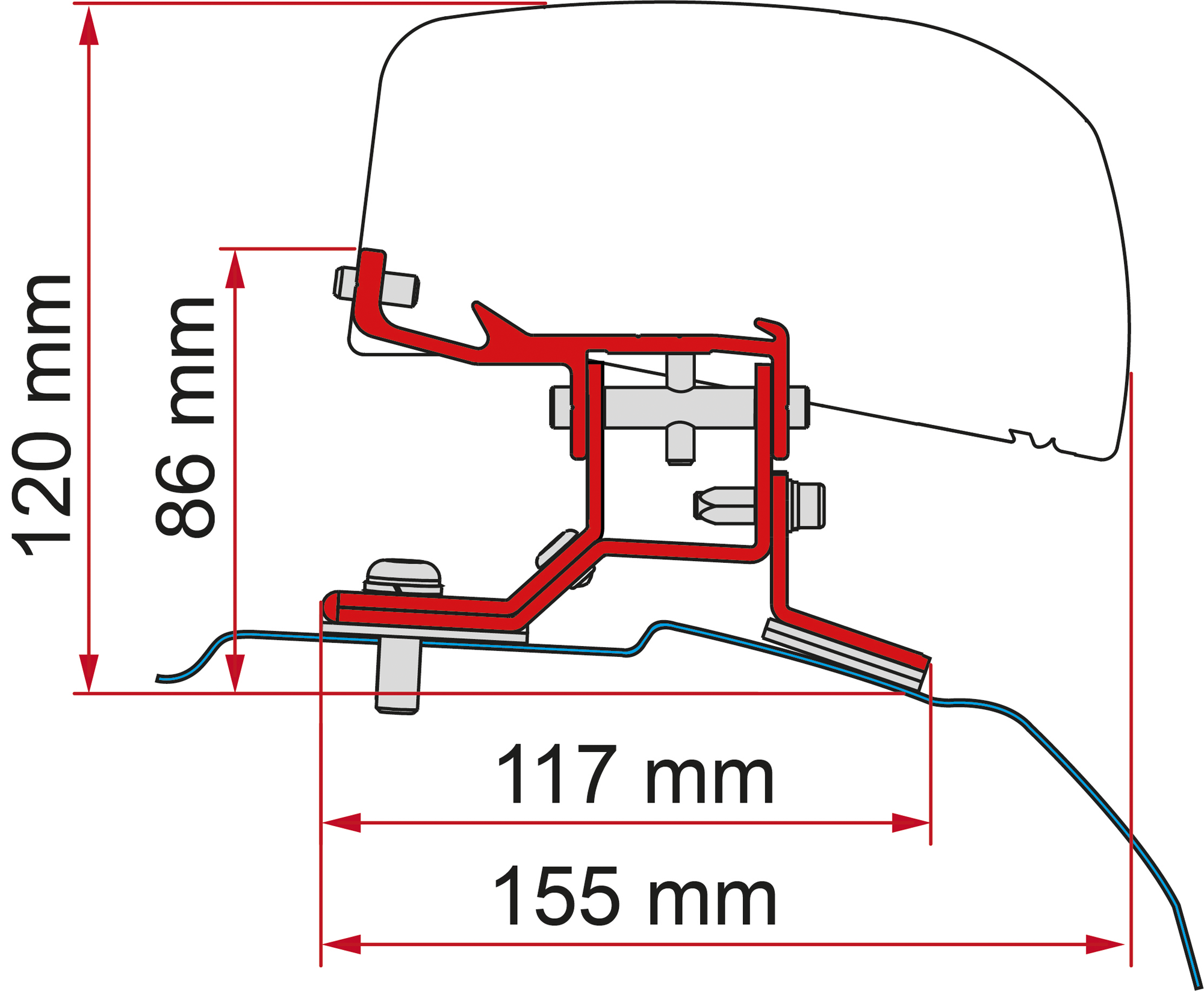 Markiseadapter Kit F40 Van Ford Custom L1 kort fra 2012 montert på bil