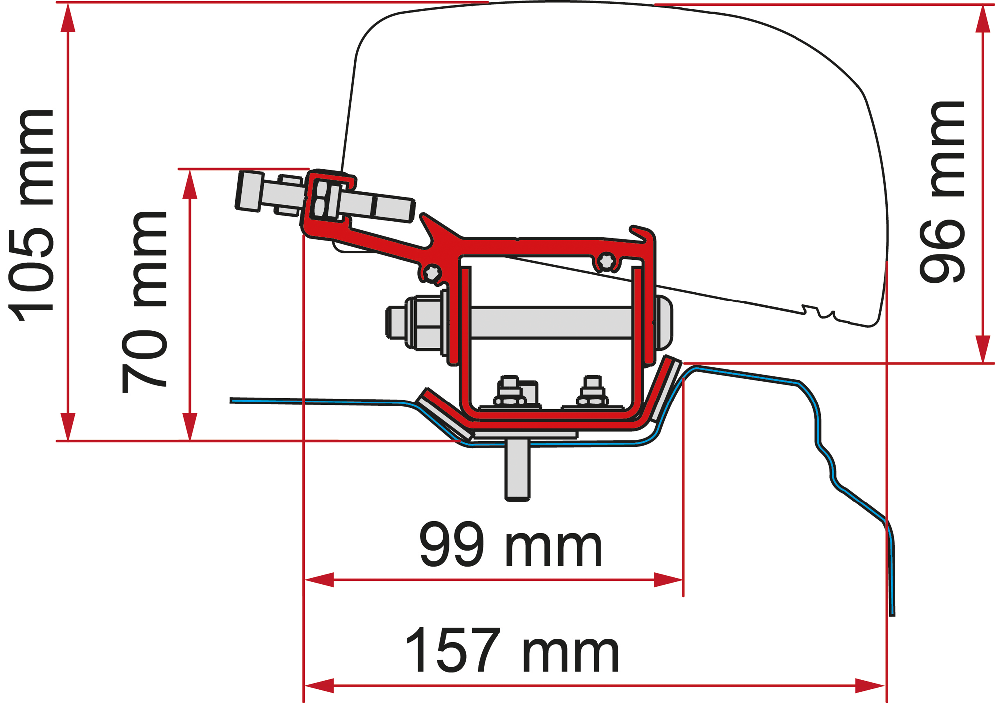Markiseadapter-kit F40van for Renault Trafic H1-L1 fra 2014 montert på bilens tak