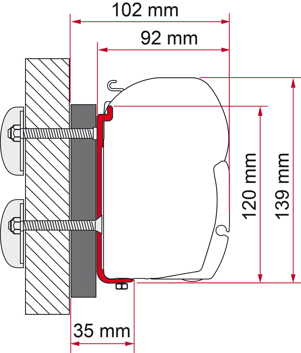 Markiseadapter Kit F45 - F70 for Dethleffs Globebus 12 cm forfra