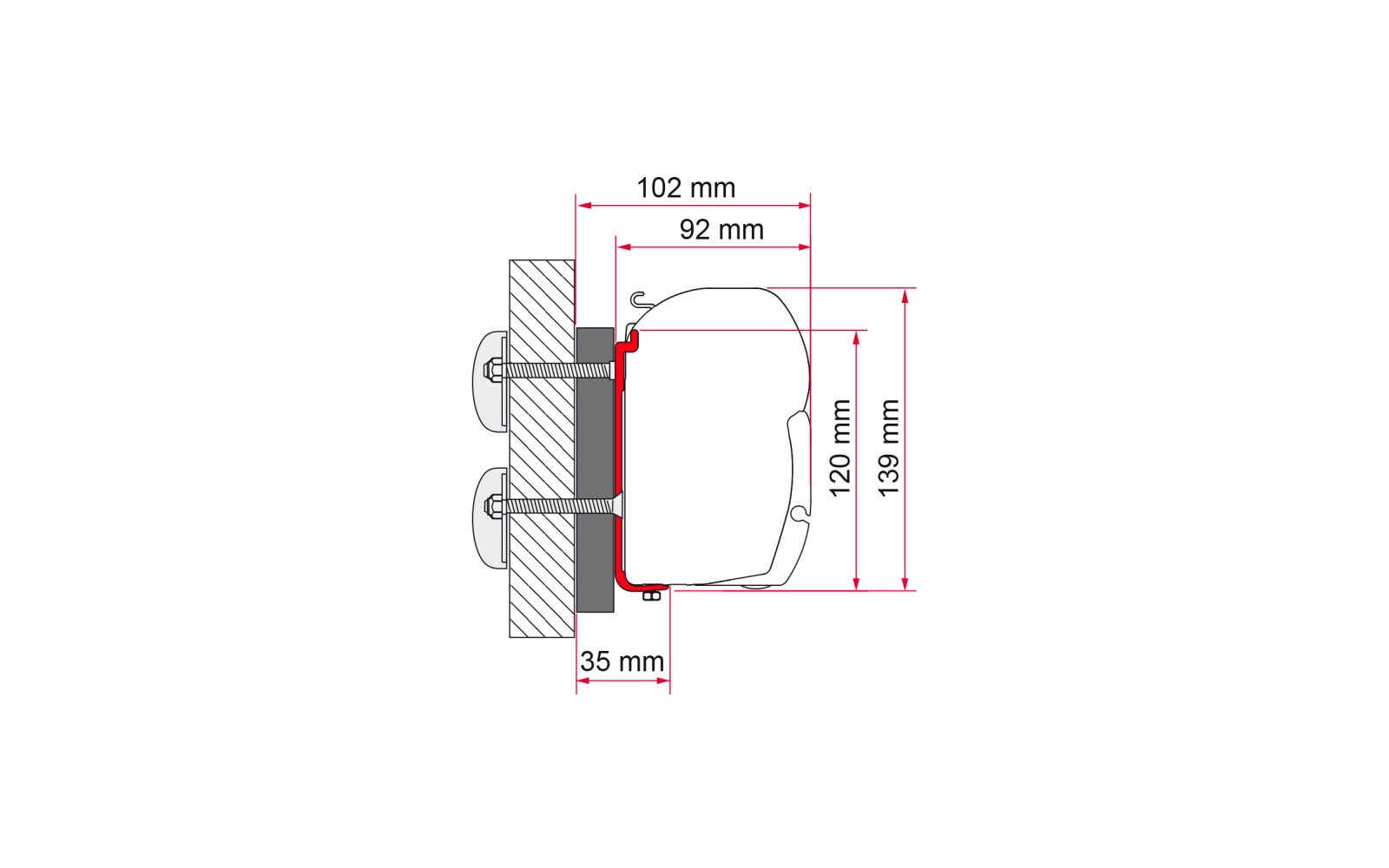 Markiseadapter Kit F45 - F70 for Dethleffs Globebus 12 cm detalj