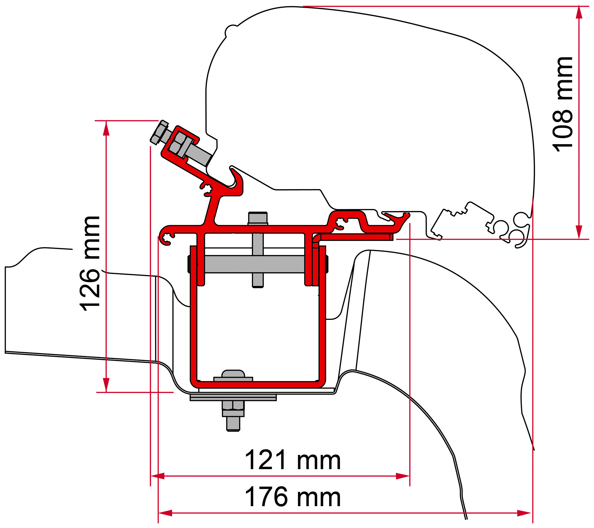 Markiseadapter-kit F80 takmarkise for VW Crafter L3H3 fra siden