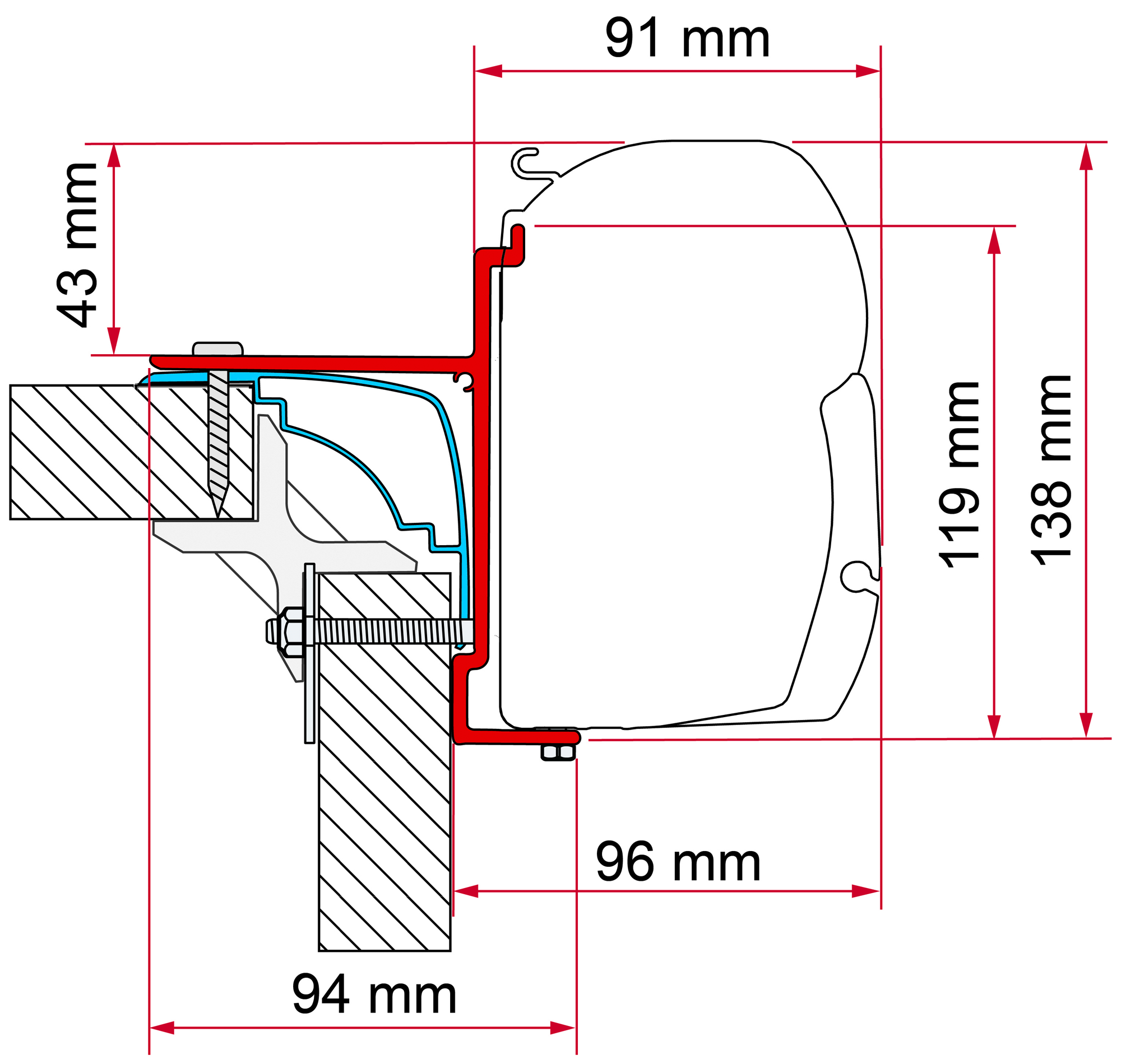 Markiseadapter Kit Laika Ecovip Bürstner Hobby for F45L - Fiamma forfra