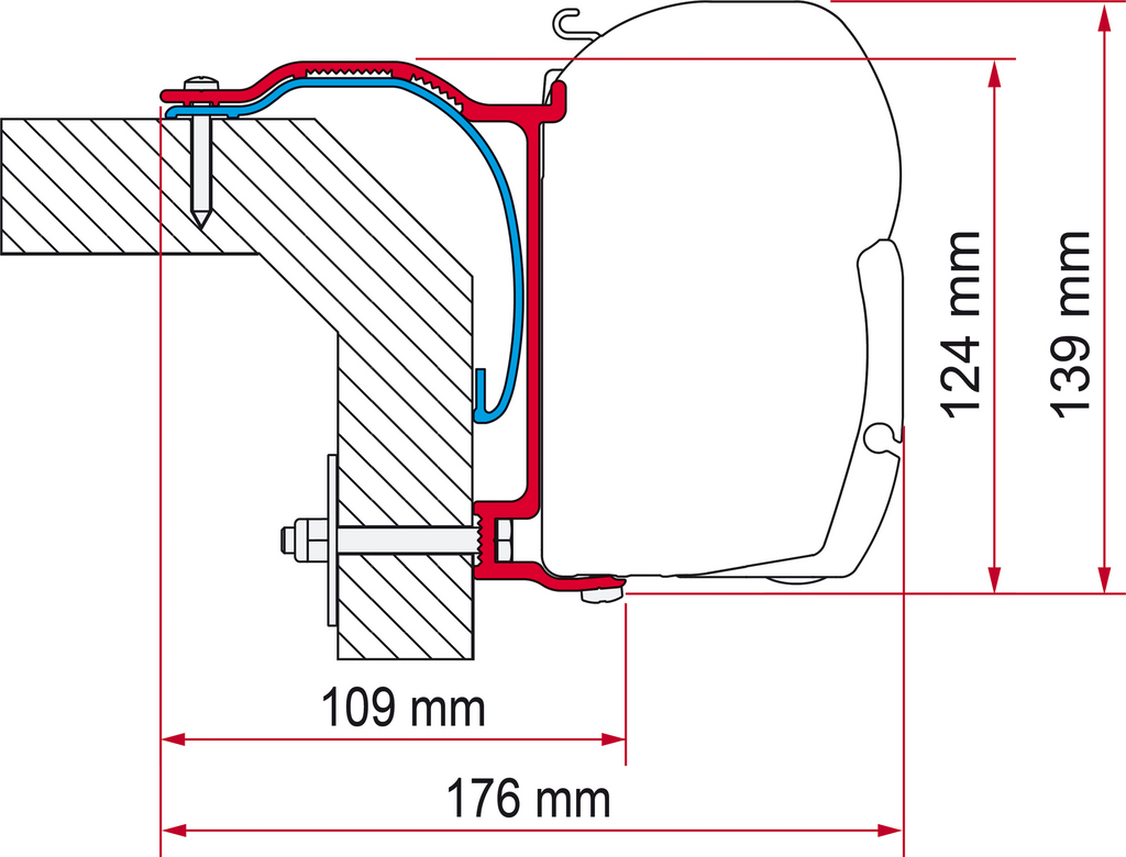 Markiseadapter Kit Laika X for F45 med 3 fester - forfra