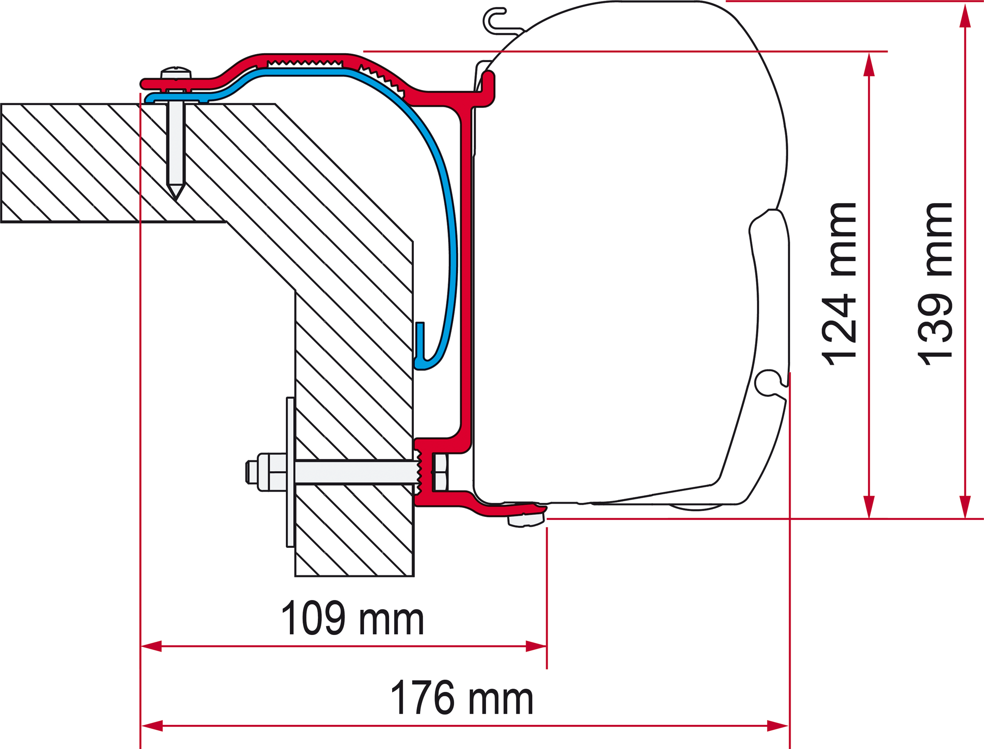 Markiseadapter Kit Laika X for F45 med 3 fester - forfra