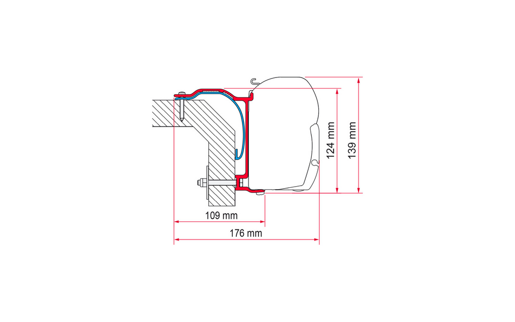 Detaljbilde av markiseadapter Kit Laika X for F45, feste