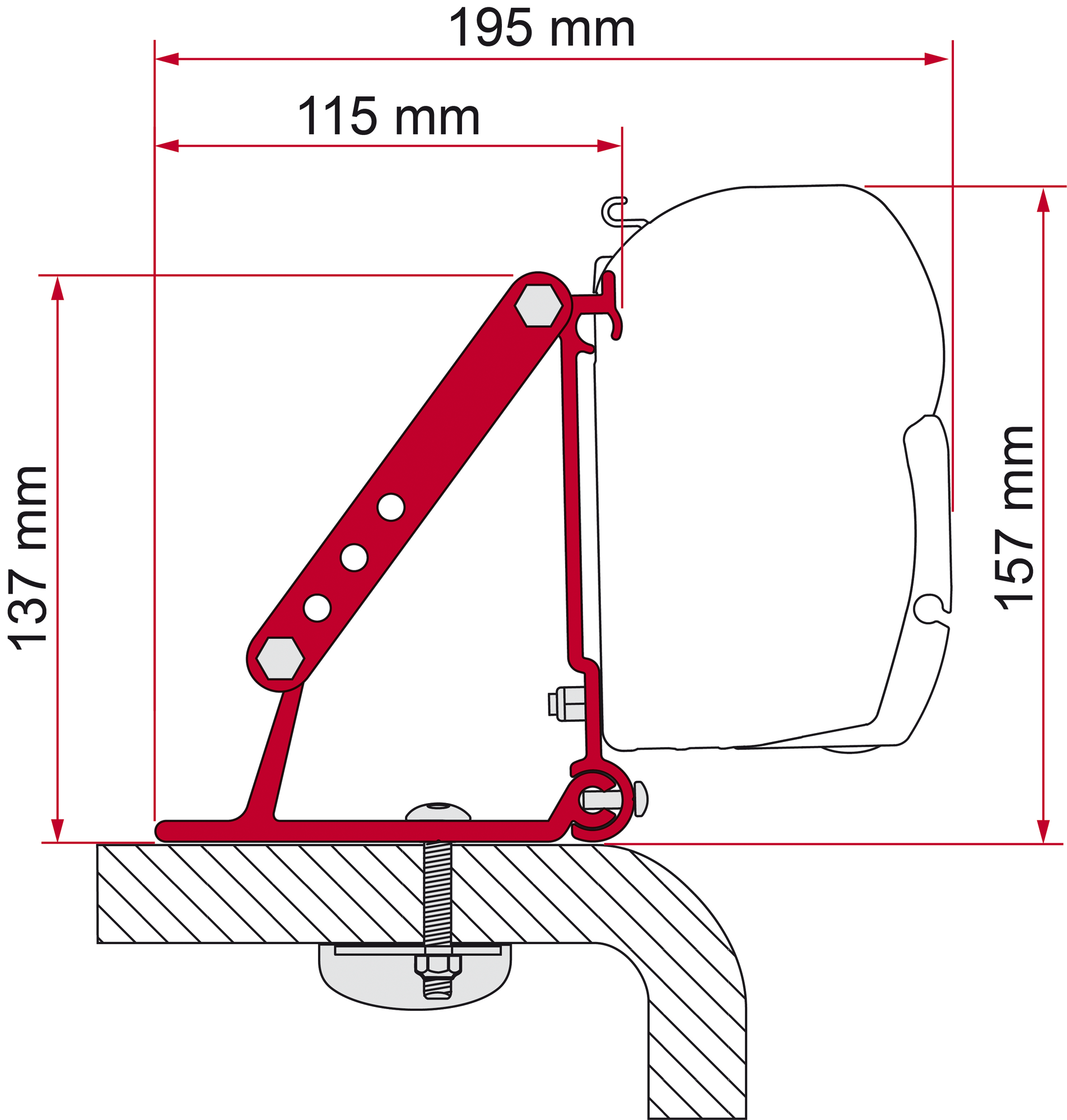 Markiseadapter Kit Roof for takmontasje F45/F70 1,4 kg forfra