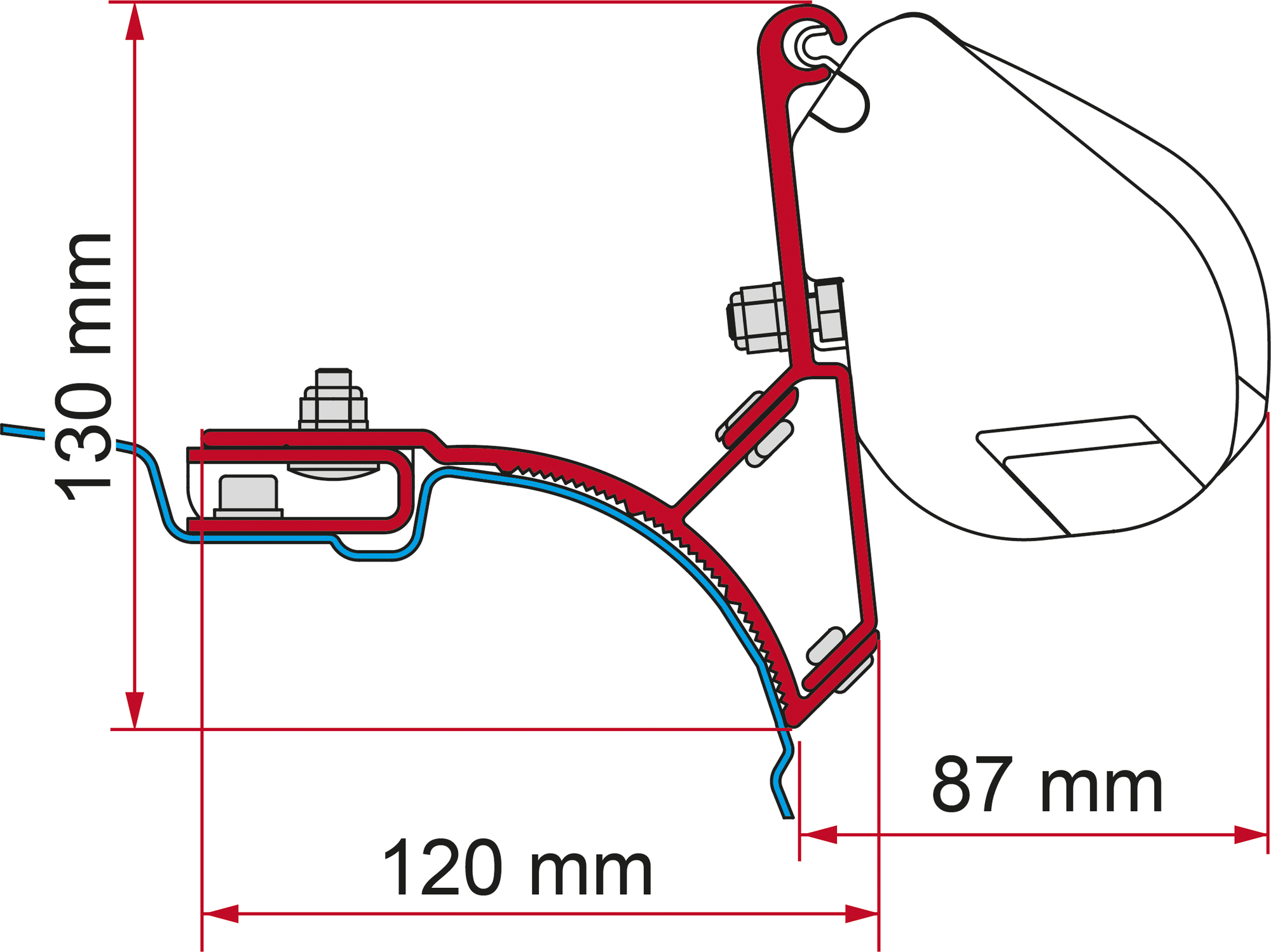 Markiseadapter kit for VW T5/T6 Multivan takmontasje, F35 - Fiamma forfra