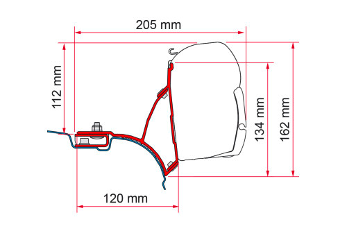 Markiseadapter kit VW T5/T6 Multivan høyrestyrt for F45 montert på bil