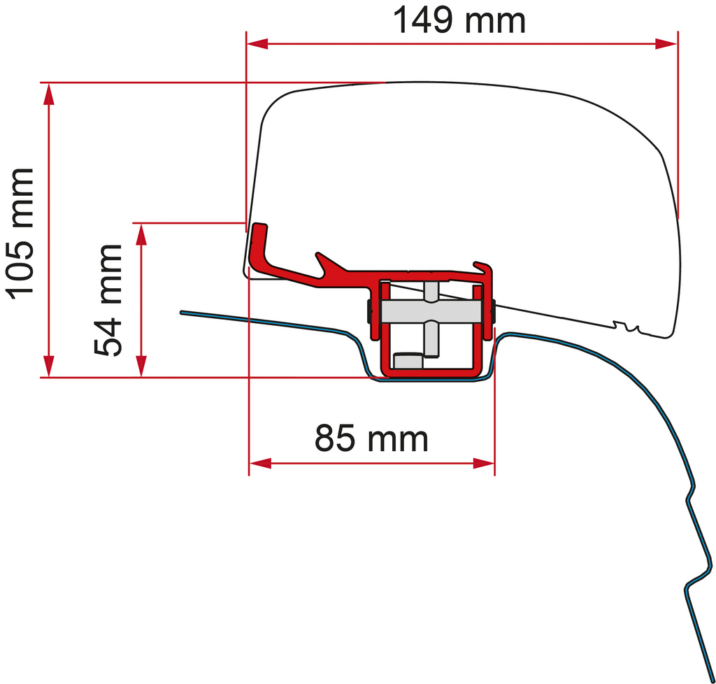 Markiseadapter kit VW T5/T6 RHD for F40van høyrestyrt forfra