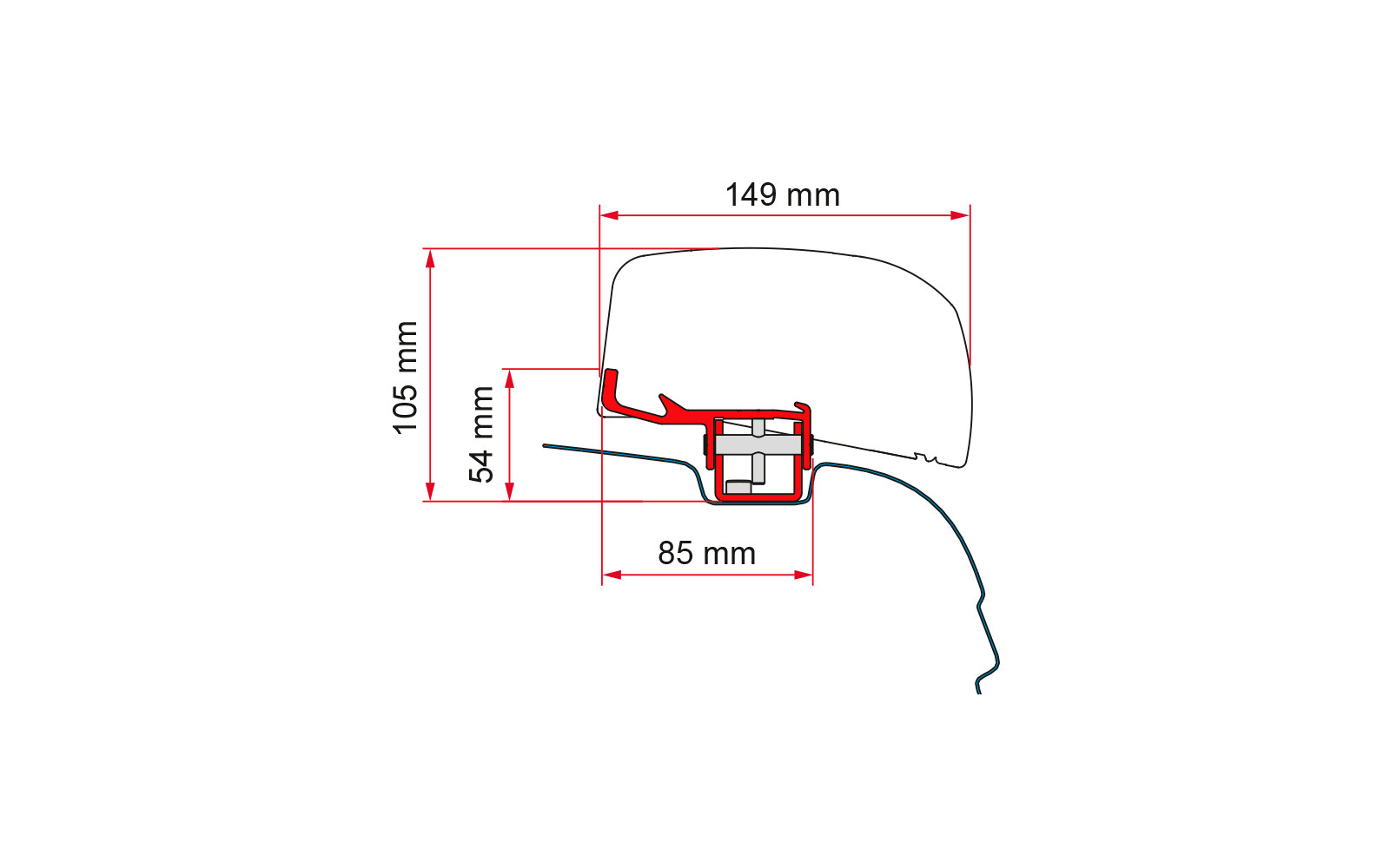 Markiseadapter kit VW T5/T6 RHD for F40van høyrestyrt detalj