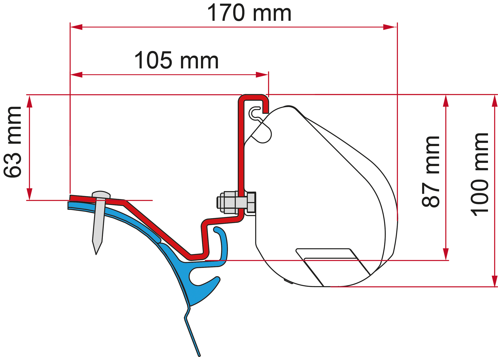 Markiseadapter Kit VW T6 Kepler for F35 festet på bilens tak