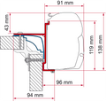 Markiseadapter Laika Ecovip for F45, 390 cm veggmontering sett forfra