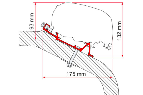 Markiseadapter LMC Tec for F80/F65 290 cm takfeste montert på biltak