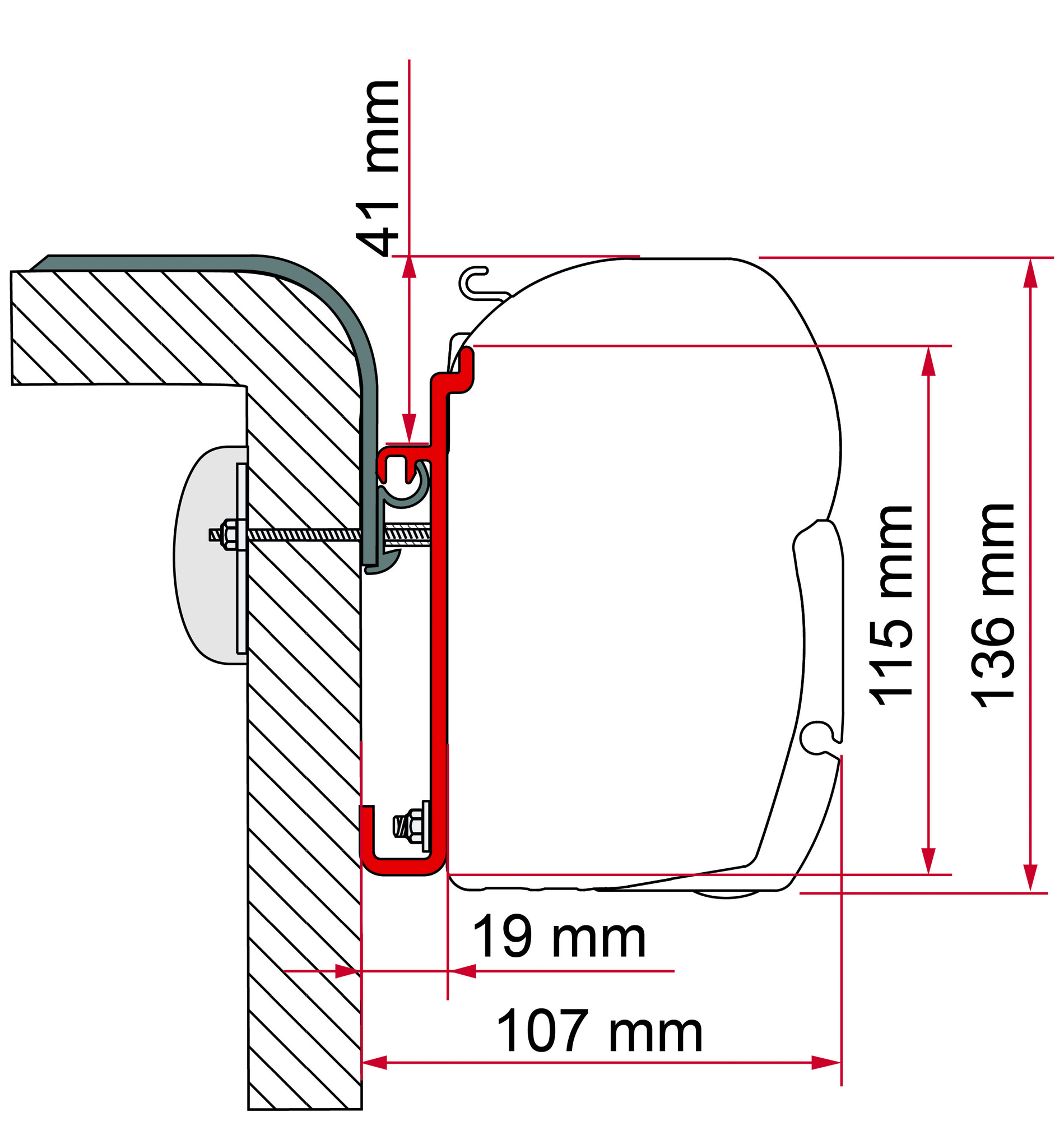 Markiseadapter Rapido for F45 400 cm veggmontering - Fiamma for sikker montering