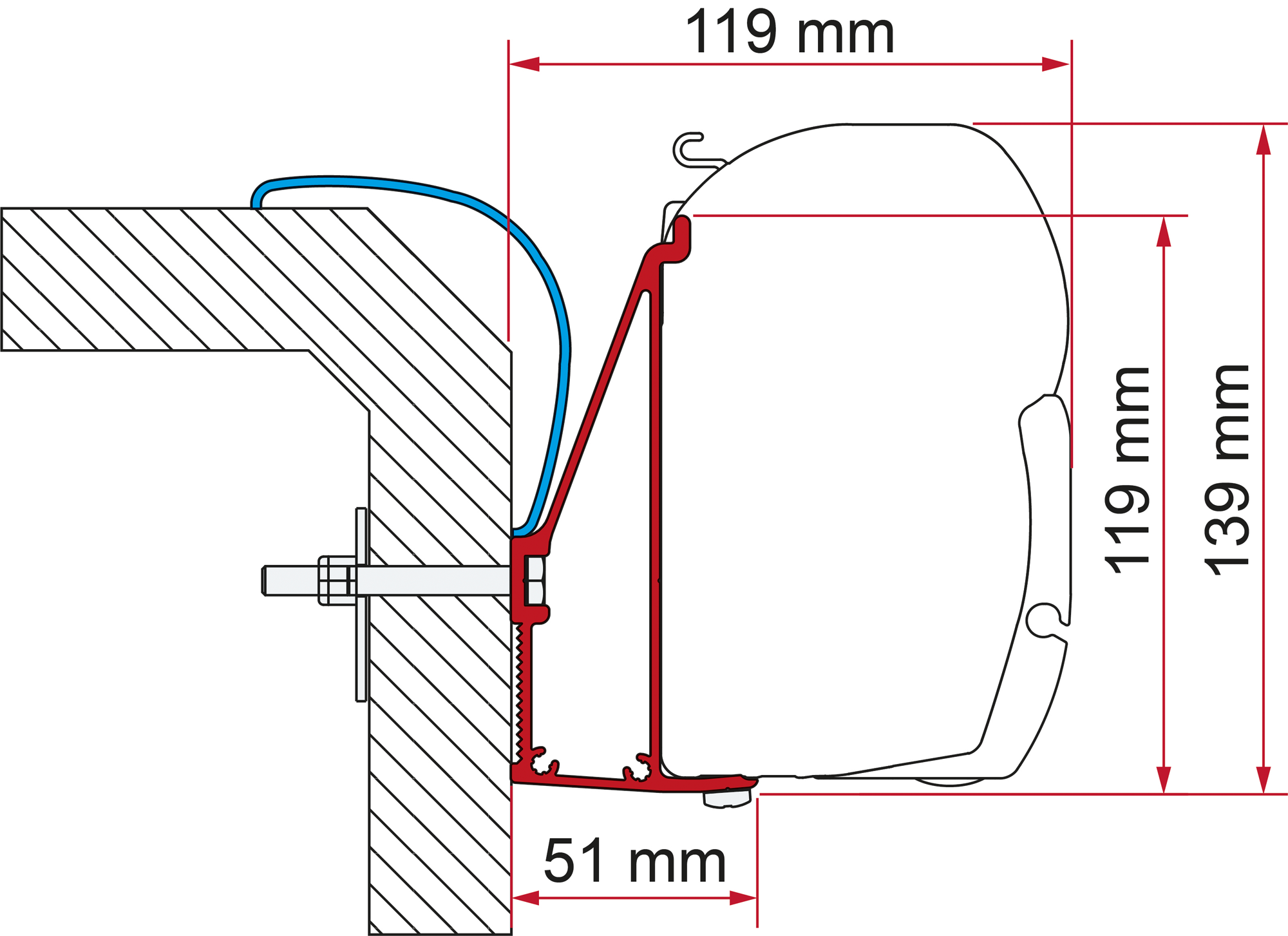Markiseadapter for Rapido Serie 6 veggmontering 350 cm - Fiamma montert på bobil