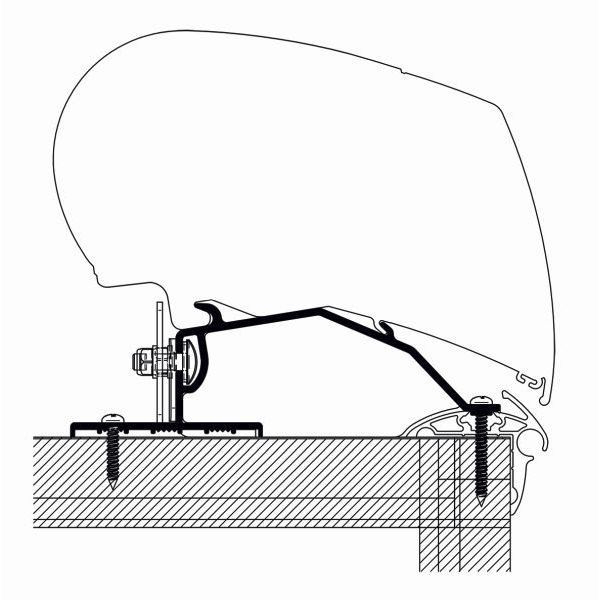 Markiseadapter sett for Adria Caravan fra 2015 takmontasje fra Thule forfra