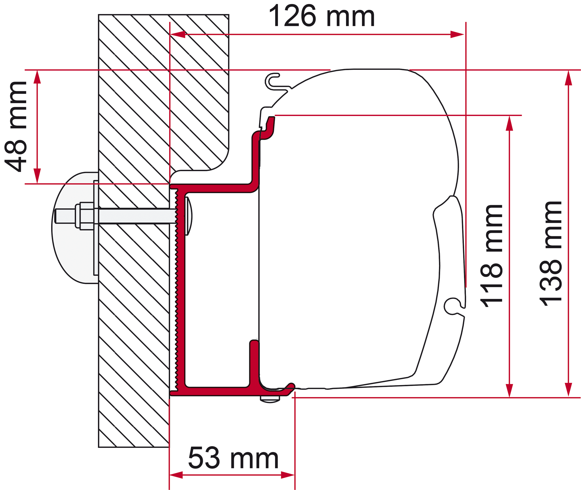 Markiseadapter veggmontasje Eura Mobil Karmann 350 cm fra Fiamma montert på kjøretøy