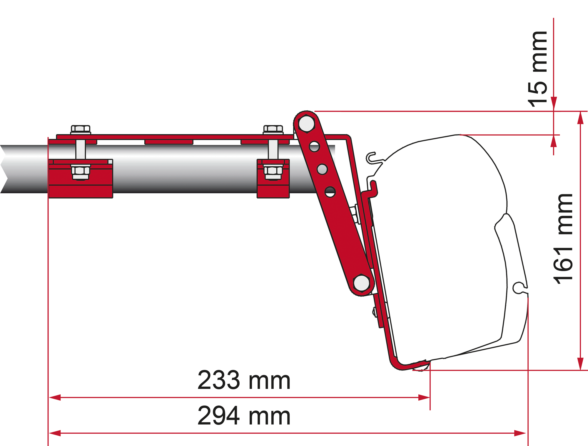 Markisefeste Kit Roof Rail F45/F70 12 cm for campingbuss fra Fiamma forfra