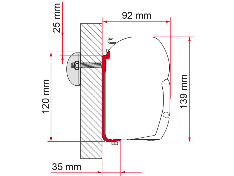 Markisefeste Kit S 400 for F45 40 cm brakett fra Fiamma montert på campingvogn