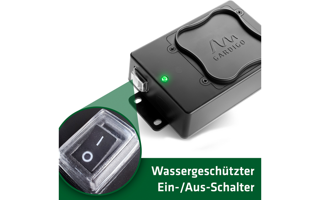 Mårskremmer EasyGo ultralyd batteridrevet 12-24 kHz detalj av vippebryter