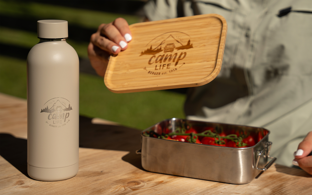 Matboks rustfritt stål med bambuslokk 800 ml Camplife klar til bruk